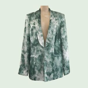 INC Green Watercolor Printed Satin Long Sleeve Chic Tuxedo Jacket Blazer NWOT M